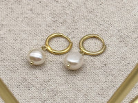 Dainty Freshwater Pearls Huggie Dangling Earrings