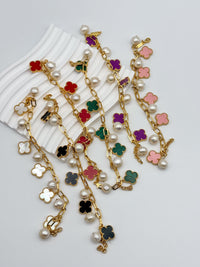 Freshwater Pearl Clover-Leaf Charm Bracelet is