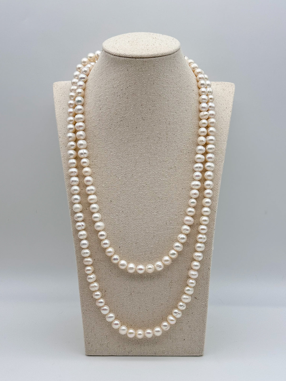 Pearly White Rope White 8mm Freshwater Pearl Rope Length Necklace – Dandelyn's Pearl Boutique