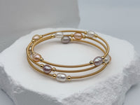 4-5mm White and Pink/Purple Freshwater Pearl Bangle