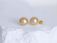 Golden South Sea Pearls Stud Earrings | Vermeil