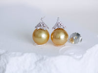 Golden South Sea Pearls Tiara Earrings | Vermeil